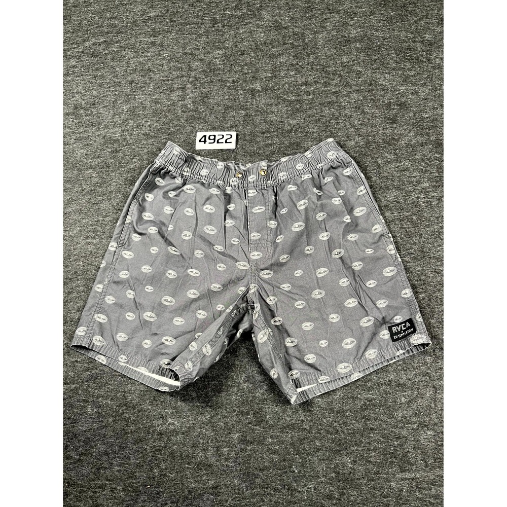 RVCA x ED Templeton Swim Trunks Mens Small Gray White Allover Print Swimwear